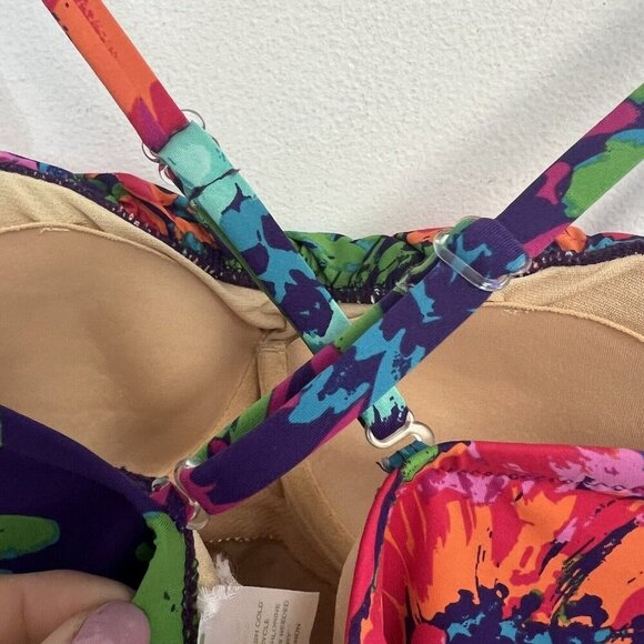 Garnet Hill Ruched Bandeau Floral One-Piece Swimsuit Slimming Sz 2 New - Picture 6 of 10